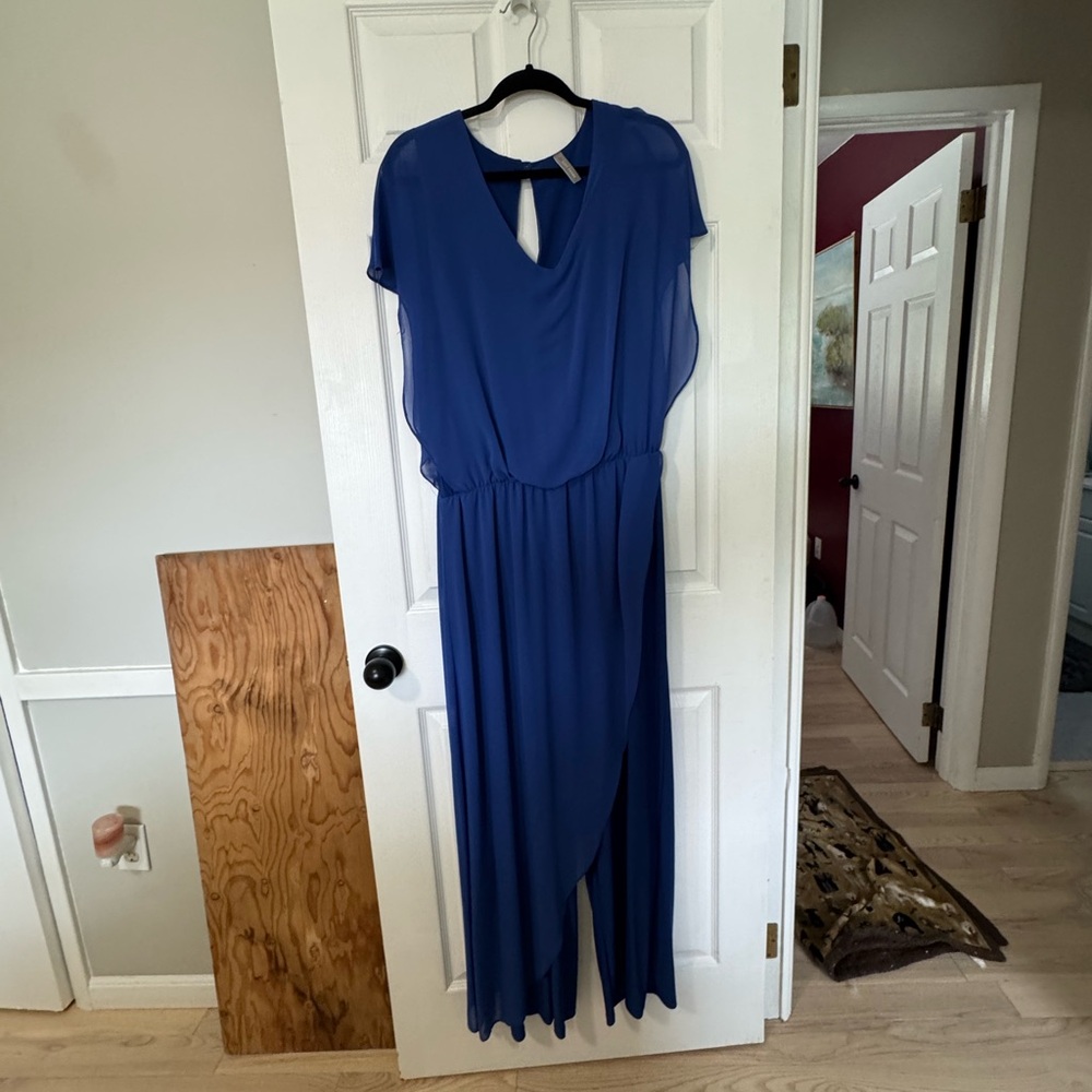 Last Tango Blue Flutter Sleeve Asymmetrical Gown